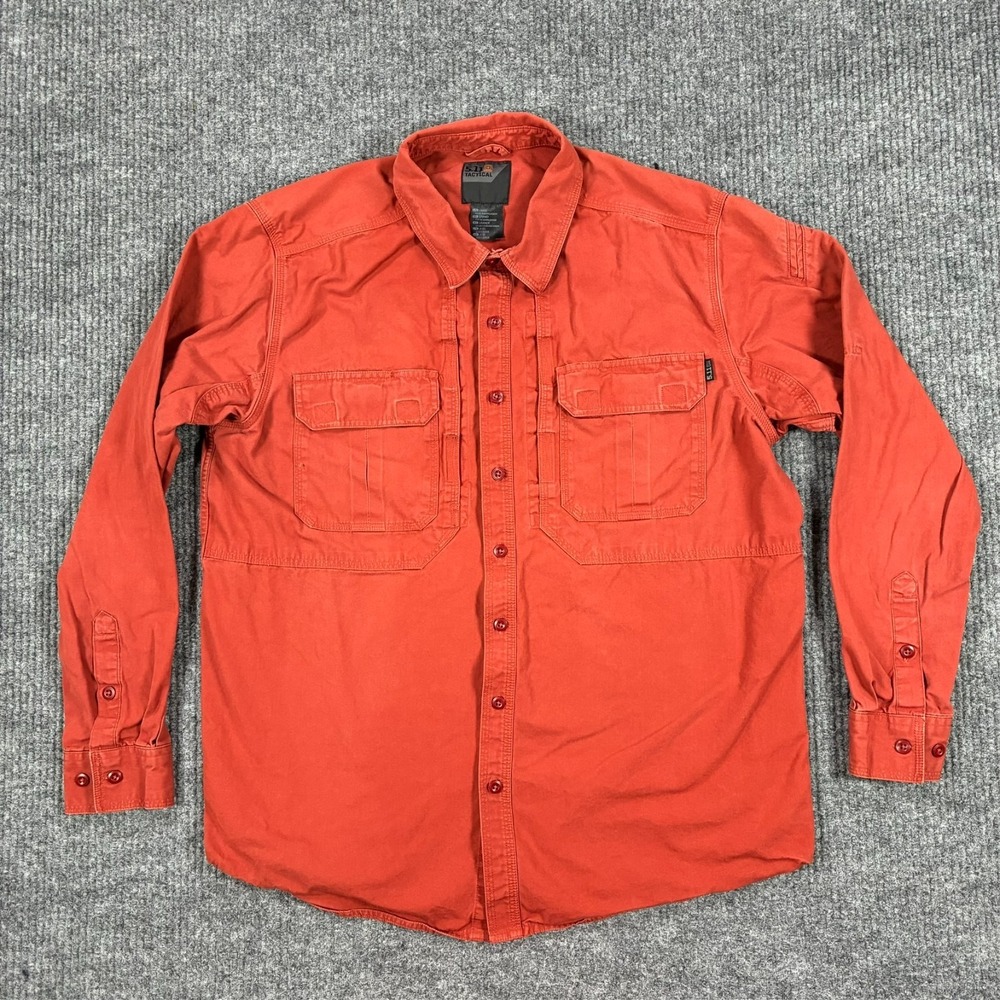 5.11 Tactical Mens Long Sleeve Shirt Size Large Orange Utility Button Up Pockets